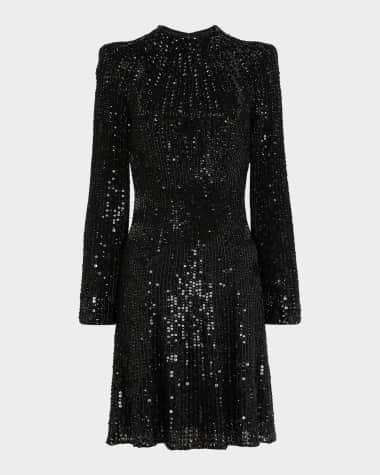 Jenny Packham Crystal Crunch Long-Sleeve Mini Dress
