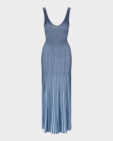 STAUD Claretta Backless Pleated Rib-Knit Dress