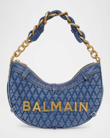 Balmain 1945 Moon Shoulder Bag in Grid Quilted Denim