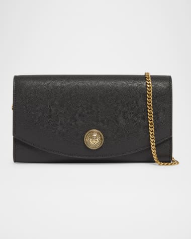 Balmain Emblem Wallet on Chain in Grained Calfskin