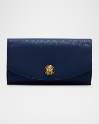 Balmain Emblem Wallet on Chain in Grained Calfskin