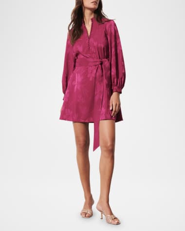 Figue Izzie Floral Jacquard Long-Sleeve Mini Dress