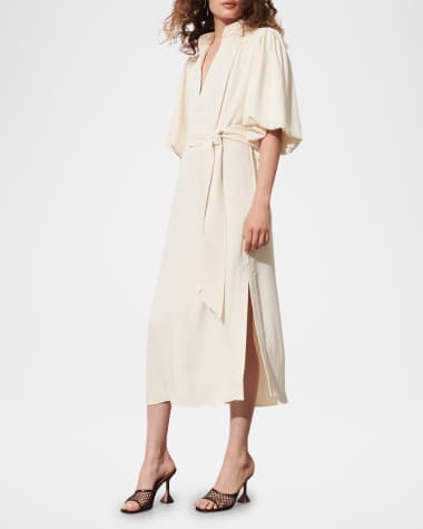 Figue Dani Belted Puff-Sleeve Midi Shirtdress