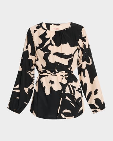 Figue Kasey Floral Belted Slit-Sleeve Silk Tunic