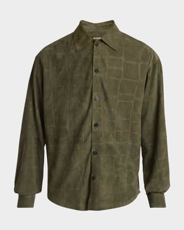 Jacquemus Men's Croc-Embossed Leather Sport Shirt