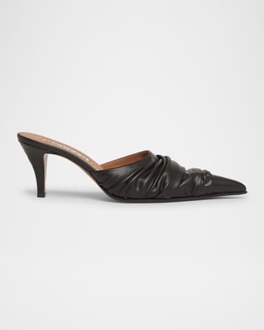 McQueen Ruched Leather Mule Pumps
