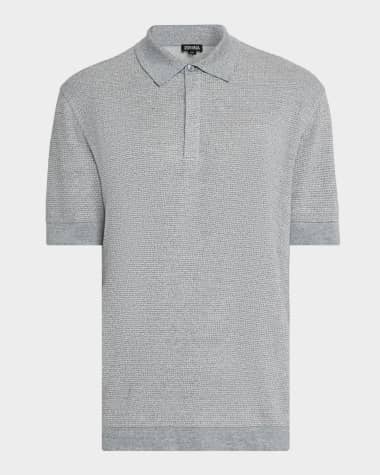 ZEGNA Men's Concealed-Placket Jacquard Polo Shirt