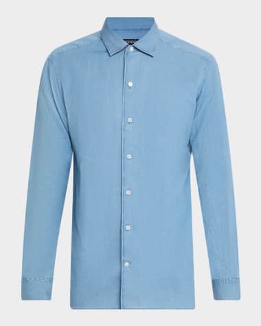 ZEGNA Men's Denim Casual Button-Down Shirt