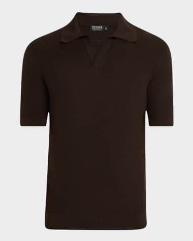 ZEGNA Men's Textured Johnny Collar Short-Sleeve Polo Sweater