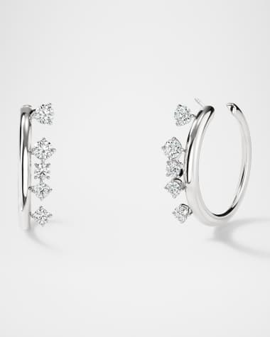 Hearts on Fire 18K White Gold Barre Floating Diamond Small Hoop Earrings