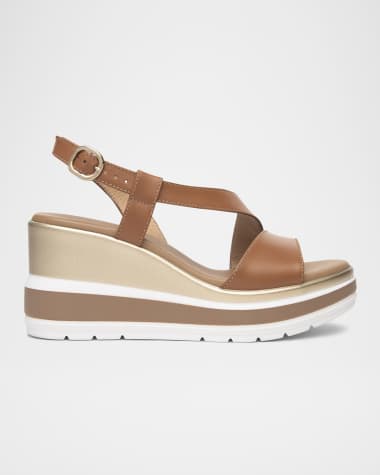 NeroGiardini Leather Wedge Slingback Sandals