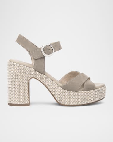 NeroGiardini Suede Criss-Cross Strap Woven Platform Sandals