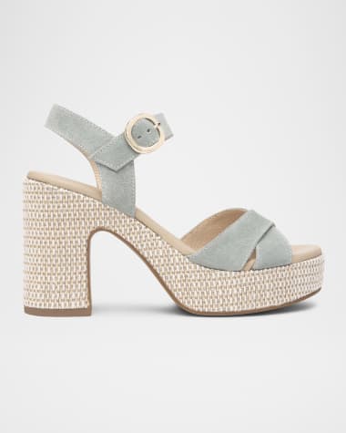 NeroGiardini Suede Criss-Cross Strap Woven Platform Sandals
