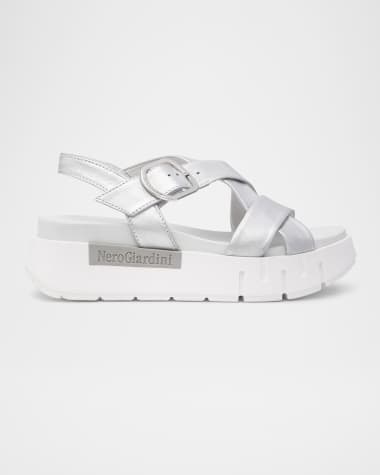 NeroGiardini Metallic Crisscross Wedge Platform Sandals