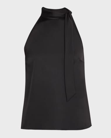 Theory Satin Tie Halter Blouse