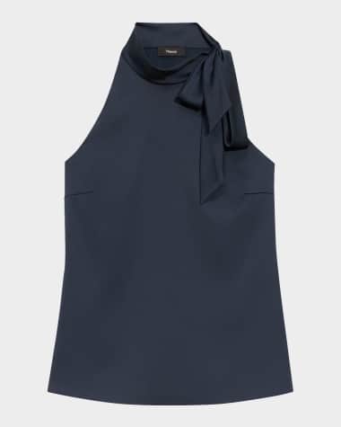 Theory Satin Tie Halter Blouse