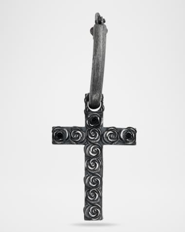 Marco Dal Maso The Cross Bed of Roses Mono Earring in Oxidized Silver with Black Diamonds, Single