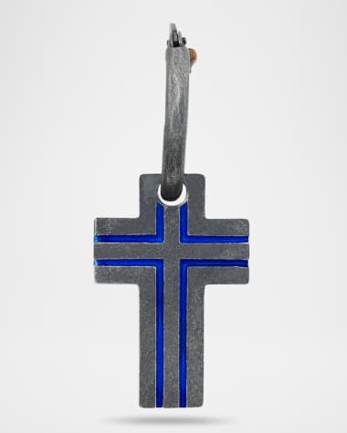 Marco Dal Maso The Cross Art Deco Style Mono Oxidized Silver and Blue Enamel Earring, Single