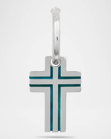 Marco Dal Maso The Cross Art Deco Style Mono High Polish Silver and Green Enamel Earring, Single