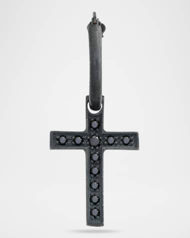 Marco Dal Maso Men's The Cross Oxidized Sterling Silver Black Diamond Hoop Earring, Single