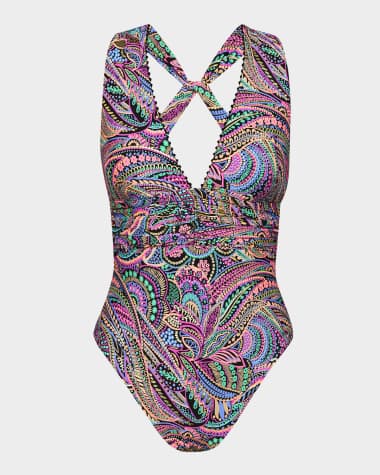 Sunshine 79 Disco V-Plunge Halter One-Piece Swimsuit