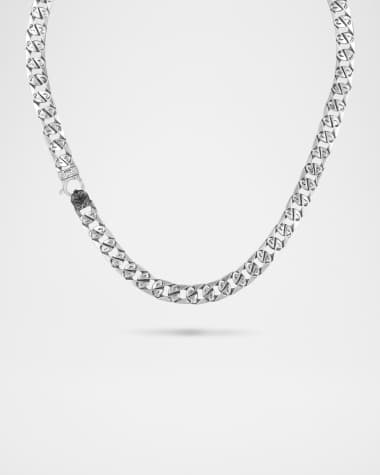Marco Dal Maso Flaming Tongue Wide-Link Sterling Silver Necklace with Black Diamonds, 22"