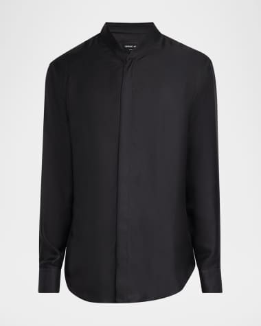 Giorgio Armani Men's Silk Dress Shirt with Stand Collar