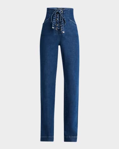 Toccin Birkin Denim Laced-Up Flare Pants