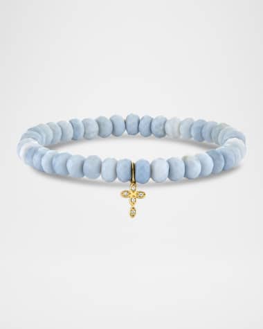 Sydney Evan Small Marquise Eye Cross Charm Blue African Opal Bead Bracelet
