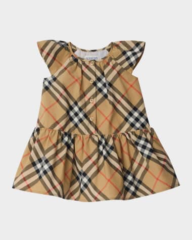 Burberry Girl's Talley Cotton Poplin Check Drop-Waist Dress, Size 6M-2
