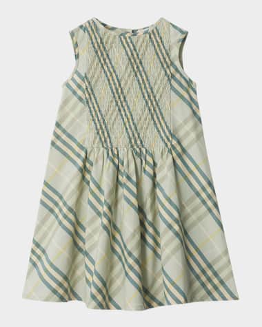 Burberry Girl's Yvette Smocked Check-Print Dress, Size 3-14