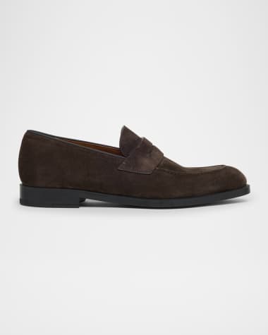 ZEGNA Men's Suede Rubber-Sole Penny Loafers