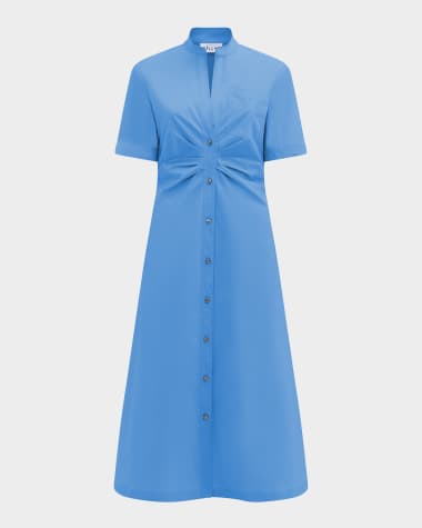 CALLAS Milano Noor Ruched Stretch Cotton Midi Shirtdress