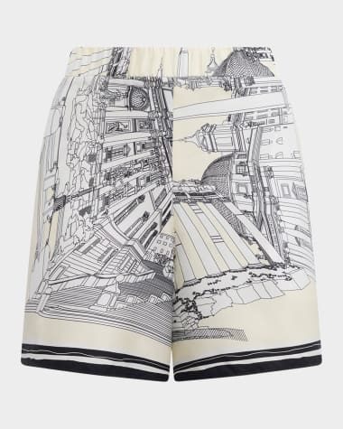 CALLAS Milano Juvia Landmark-Print Silk Twill Shorts