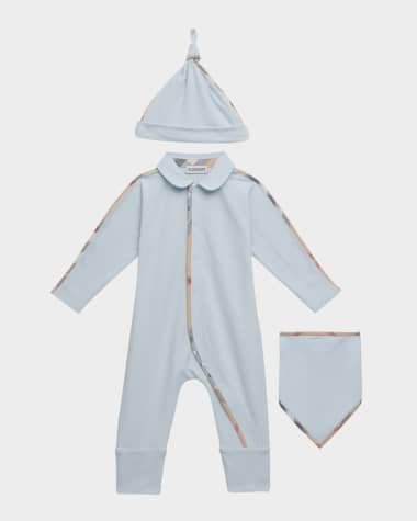 Burberry Boy's Hamilton Footie, Bib, and Hat Gift Set, Size 1M-12M