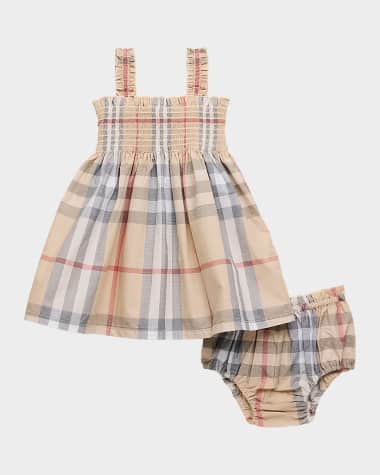 Burberry Girl's Tegan Check-Print Smocked Dress W/ Bloomers, Size 3M-18M