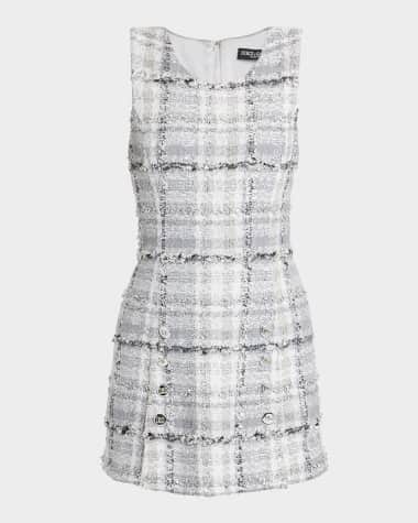 Dolce&Gabbana Rachel Button-Front Check Eyelash Tweed Mini Dress