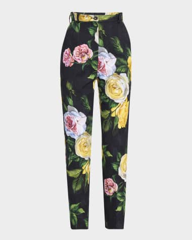 Dolce&Gabbana Peony Rose Brocade Slim-Leg Ankle Pants