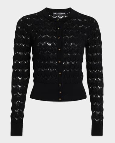 Dolce&Gabbana Chevron Open-Knit Crewneck Cardigan