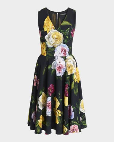 Dolce&Gabbana Peony Rose Cady Sleeveless Midi Dress