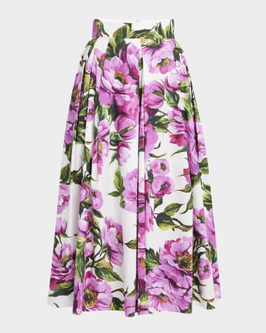 Dolce&Gabbana Peony-Print Pleated Midi Skirt