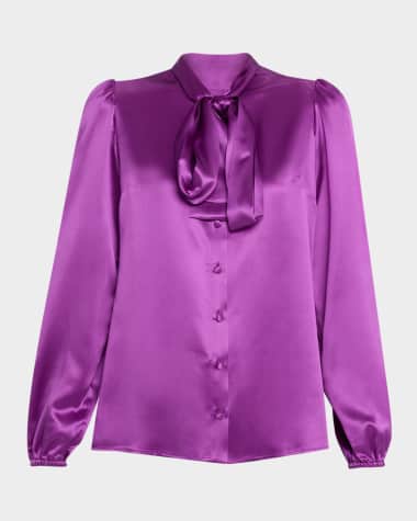 Dolce&Gabbana Bow-Neck Silk Button-Down Blouse