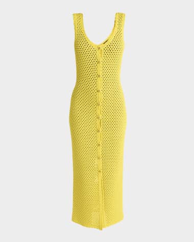 Dolce&Gabbana Sleeveless Crochet Knit Button-Front Midi Dress