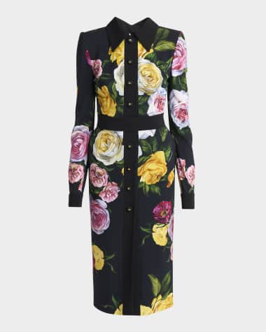 Dolce&Gabbana Floral Print Belted Cady Midi Shirtdress