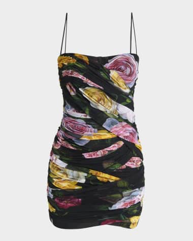 Dolce&Gabbana Peonie Rose Draped Tulle Mini Dress
