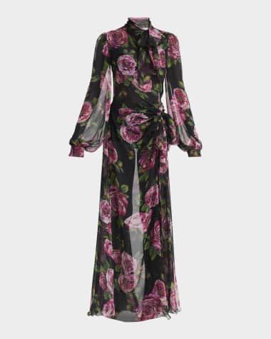 Dolce&Gabbana Rosa Antica Neck-Scarf Chiffon Wrap Gown