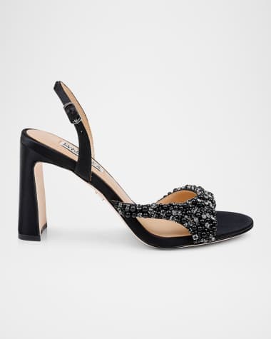 Badgley Mischka Jenesis Crystal Silk Block-Heel Sandals