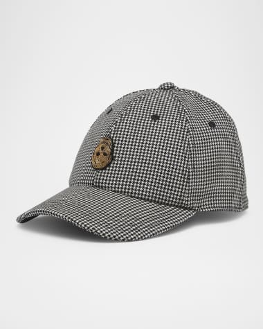 McQueen Men's Wool-Mohair Houndstooth Skull Baseball Cap