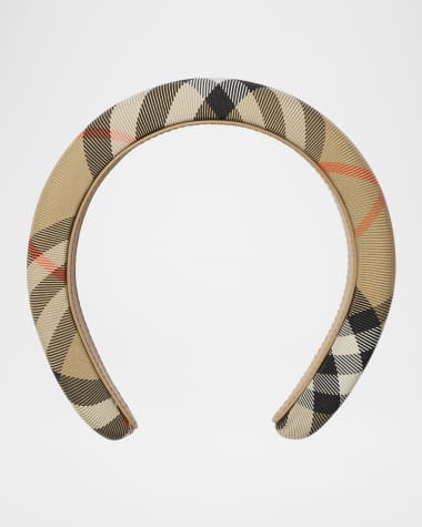 Burberry Girl's Check Headband with Leather Lining