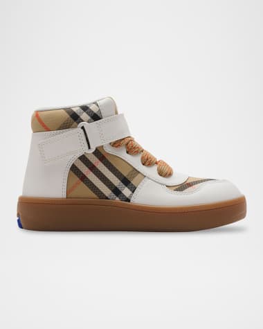 Burberry Kid's Sheldon Check Cotton and Leather High-Top Sneakers, Toddler/Kids